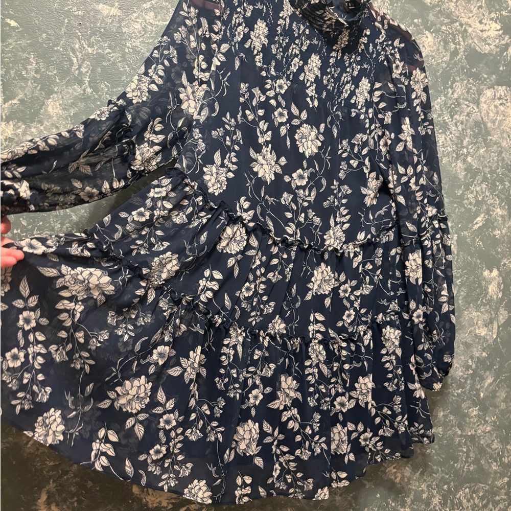 Francesca's Collections Navy Blue Floral Tiered Dress